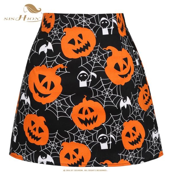 

skirts sishion 2021 summer gothic party skirt ss0008 women ladies mini black pumpkin print short cotton womens
