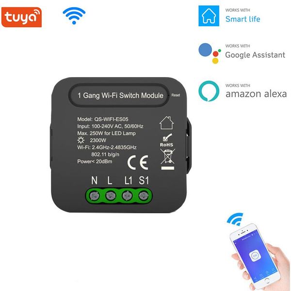 

smart home control tuya switch 1gang wi-fi module ac 100-240v zero fire timer voice works with alexa google