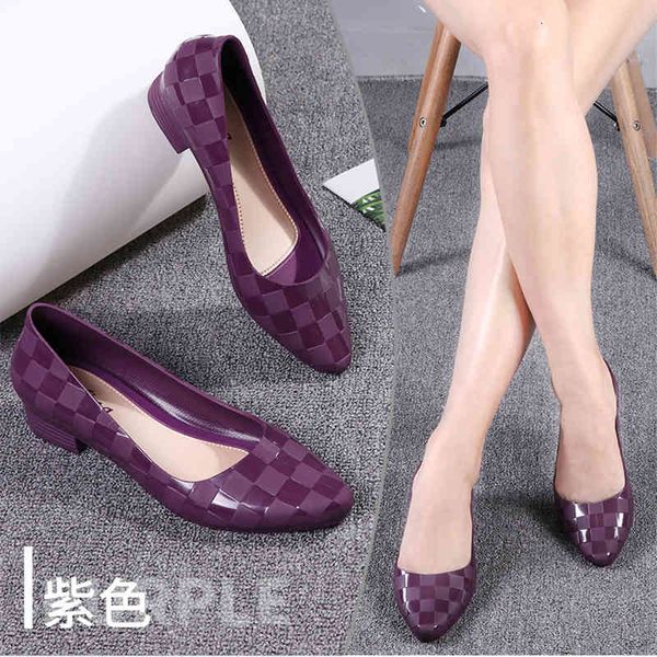 

sandals two ways wedges waterproof pvc ballet woman flats shallow jelly shoes women loafers chunky heels plaid candy ballerina siz, Black