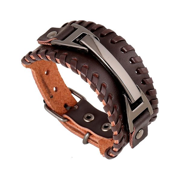 

bangles bracelet cargo punk men's cowhide yiwu jewelry woven leather, Black