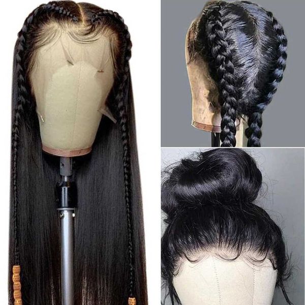 

natural fashion front long straight hair any face wig lace headgear, Black