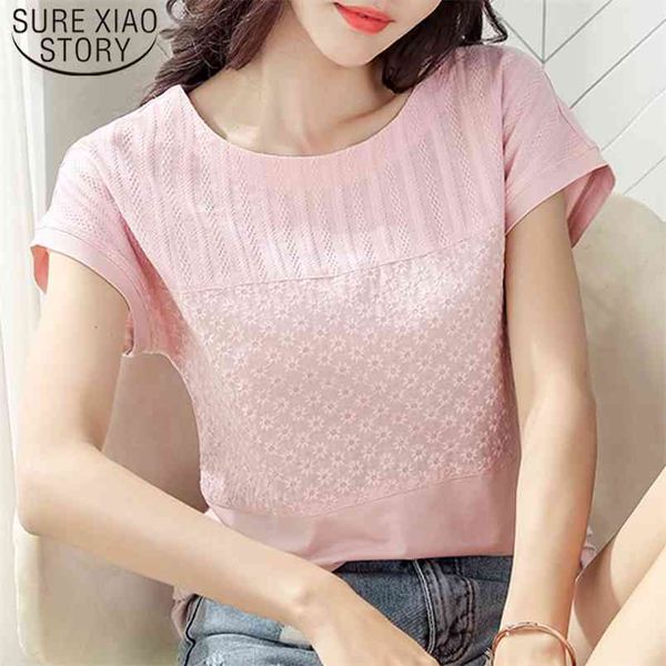 

cotton korean fashion clothing blusas mujer de moda casual pink elegant clothes summer plus size blouse 8619 50 210506, White