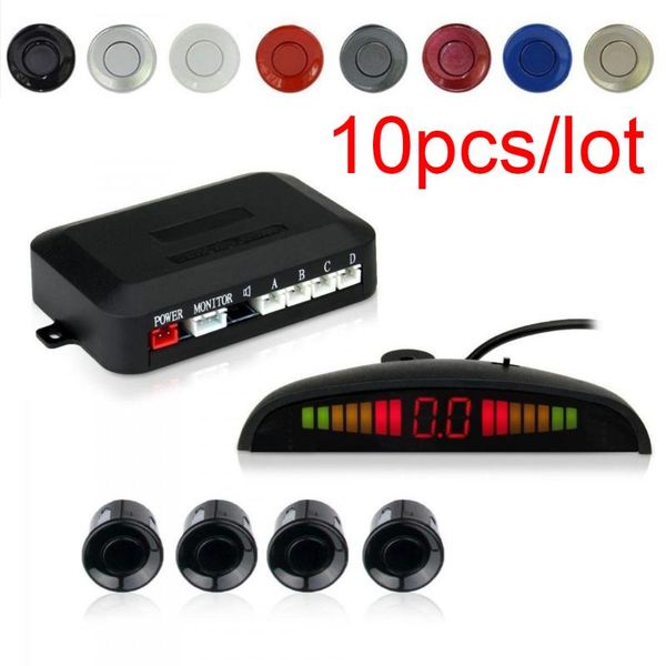 

car rear view cameras& parking sensors 10pcs vehicle reverse backup radar system with 4 distance detection + led display+sound warning(black