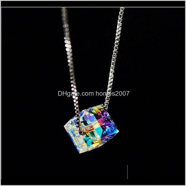 

pendant necklaces & pendants jewelry square crystal aurora sugar cube female clavicle chain simple fashion temperament necklace drop deliver, Silver