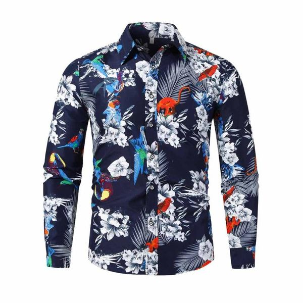 

men casual shirt autumn winter regular printed men's long sleeve polyester slim fit business button shirts, White;black