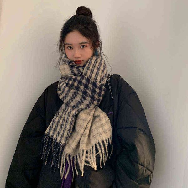 

scarves qianniao plaid ins scarf female autumn and winter 2022 korean versatile student shawl warm bib men's fashion, Blue;gray