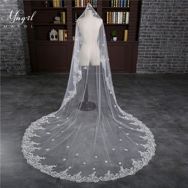 

bridal veils mngrl wedding accessories veil luxury retro lace single-layer 3m cathedral tail white soft yarn, Black