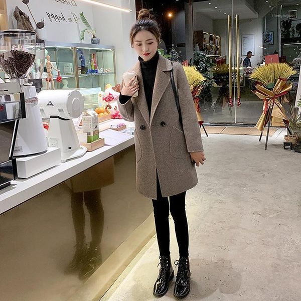 

women's wool & blends fnoce 2021 spring woman coats fashion trends youth casual elegant solid slim all-match eye catching outwear overc, Black