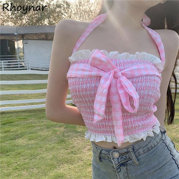 

women's tanks & camis camisole women bow cropped ladies slim sleeveless high elasticity summer female clothes cozy comfortable cas, White