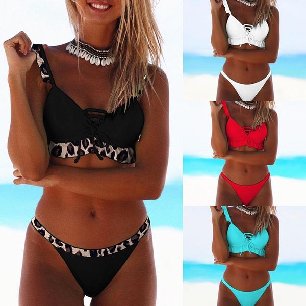 

women's swimwear peachtan triangle female swimsuit separate lace up ruffles bikini 2021 micro bathing suit push women bathers, White;black