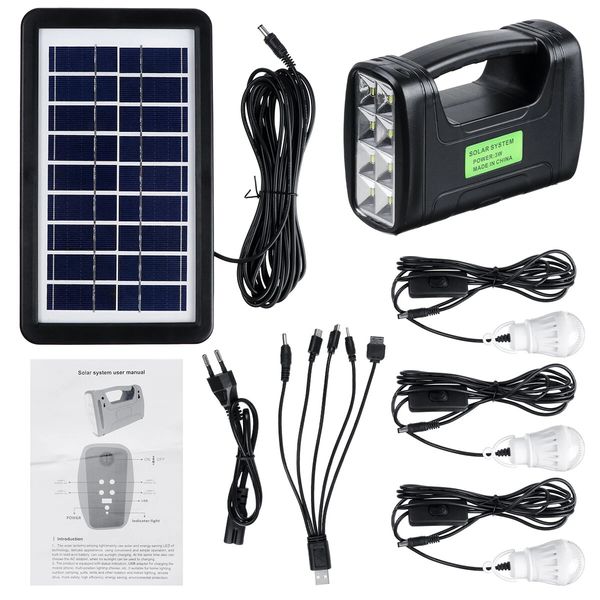 

portable solar generator system emergency light outdoor camping 3pcs bulb