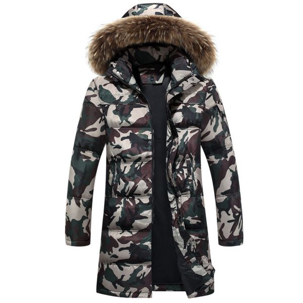 

White duck feather men's coat, thick et, green camouflage, winter, 90%, Black