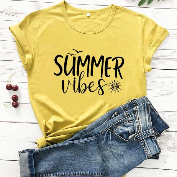 

women's t-shirt summer vibes sunshine shirt 2021 woman tee female funny t vacation beach shirts vacay mode, White
