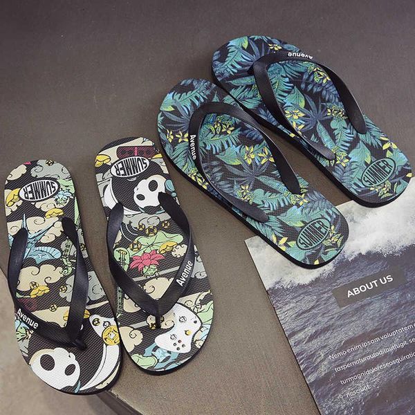 

slippers 2021 summer fashion personality theme flip flops men's leisure trend antislip outwear slipper male for beach, Black