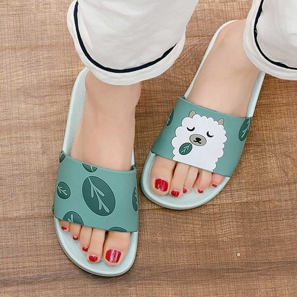 

cute animal cartoon printed women home slippers summer pink sandals ladies slides flip flops indoor house lovers shoes slipper h0827, Black