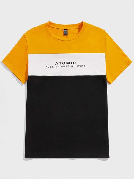 

men color block slogan graphic tee c87k#, White;black