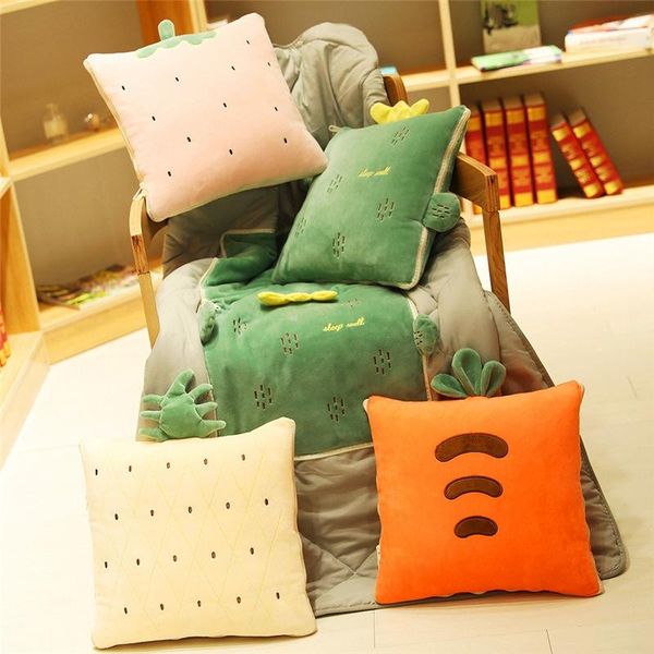 

cushion/decorative pillow dual purpose fruit quilt dark green cactus nap cartoon multifunctional car cushion office blanket