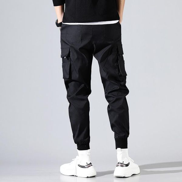 

hip hop men pantalones hombre high street kpop casual cargo pants with many pockets joggers modis streetwear trousers harajuku, Black