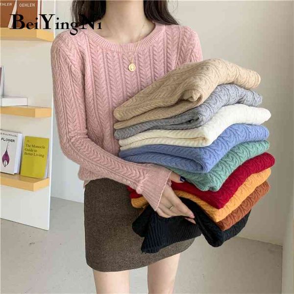 

women sweater vintage harajuku casual basic knitted woman autumn winter o-neck pullovers fashion warm pull femme 210506, Black