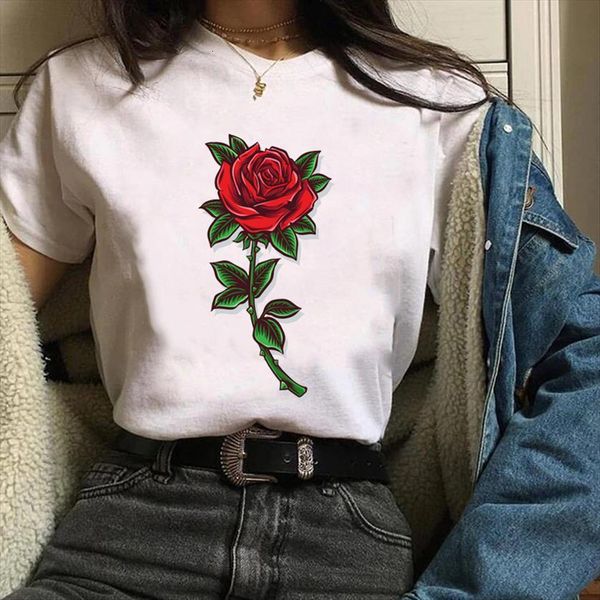 

graphic cartoon rose sweet love women t shirt fashion casual 90s trend print clothes lady tees female womens, White