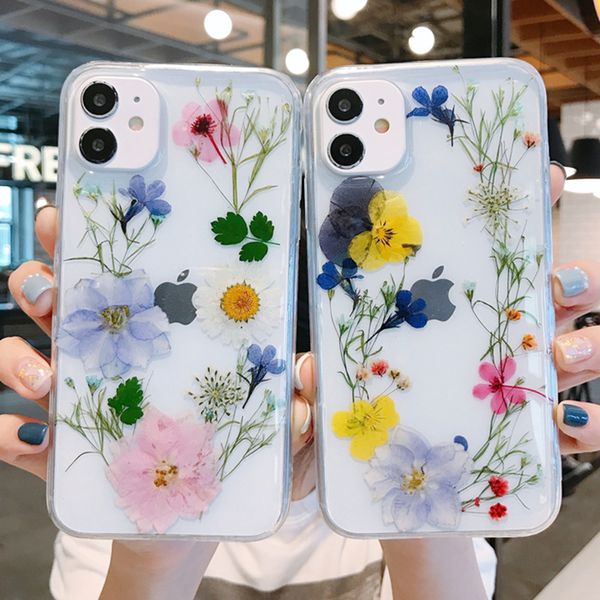 Capas de telefone coloridos da flor seca para o iPhone 11 12 Pro Max Xs XR SE 7 8 PLUS Celular Shell protetor Capa clara não fina