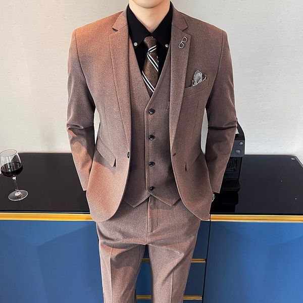 

high-end men's business casual suit three-piece (jacket + pants vest) slim single button wedding dress man suits & blazers, White;black