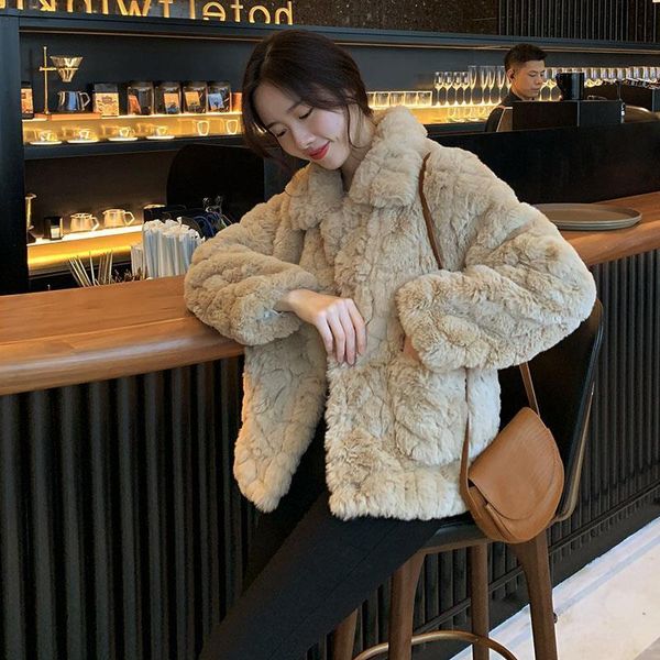 

women's fur & faux women winter coat fashion korean style solid loose plush short jacket female casual thick warm outerwear z600, Black