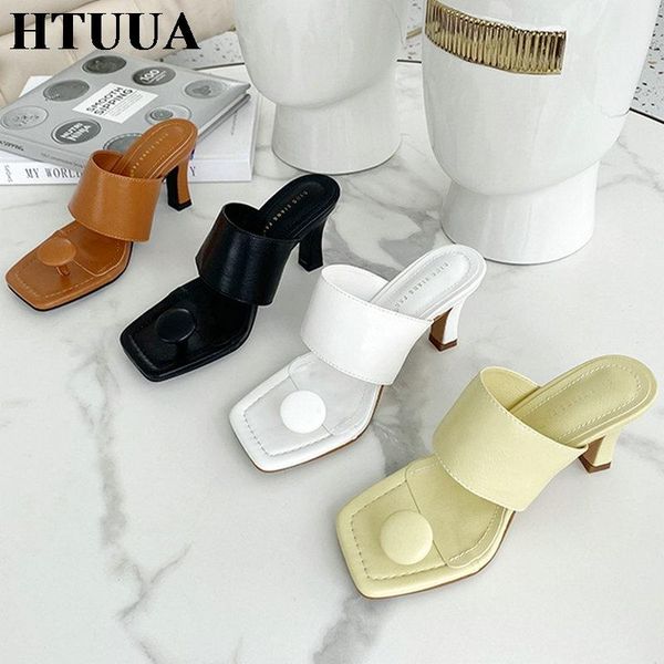 

slippers htuua 2021 women slipper fashion brand thin high heel slides summer outdoor sandal slip on flip flop shoes woman sx4060, Black