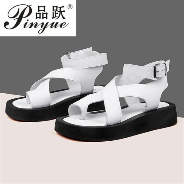 

sandals 2021 summer clip toe ladies roman women shoes muffin genuine leather, Black