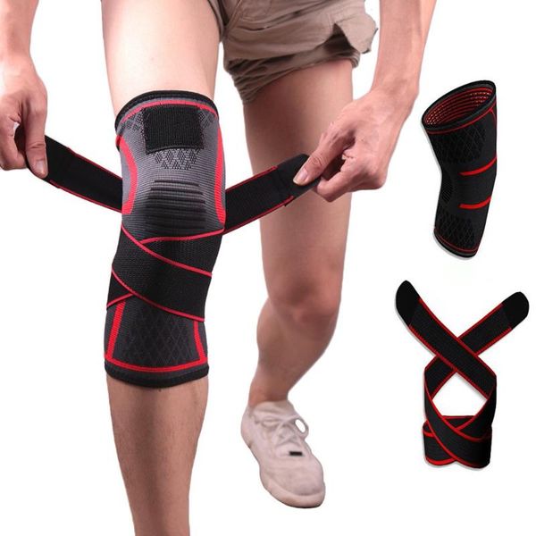 

sports knee support adjustable brace pads fitness protector bandage with strap for basketball football running elbow &, Black;gray