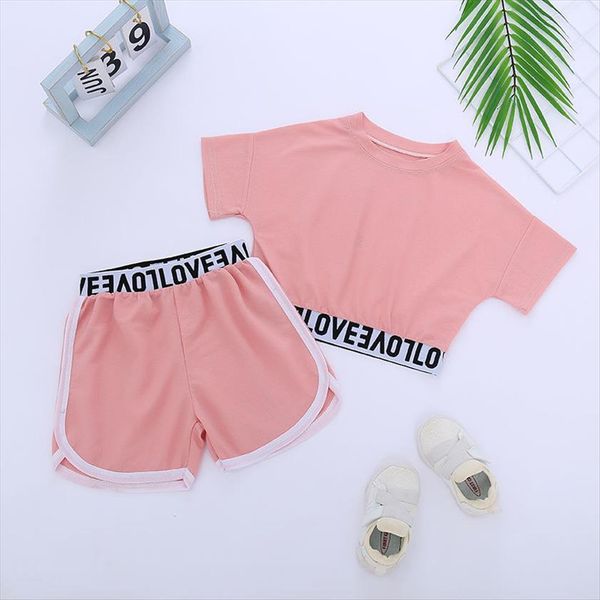 

short sleeved suit for children summer sportswear girls shorts casual kids clothes boutique outfits cute, White