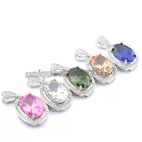 

mix 5pcs rainbow earrings charms luckyshine 925 sterling silver classic oval pink z peridot morganite gems necklaces pendants for lady party, Bronze;silver