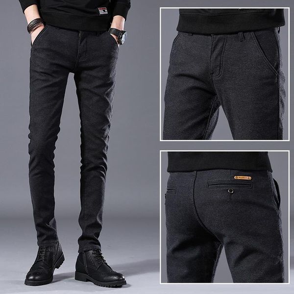 

men's pants casual spring youth slim cotton fashion korean business, Black