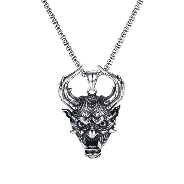 

sweater chain necklaces pendants for mens sliver evil skull personalized retro dragon long horned monster stainless steel tag jewelry to boy, Silver