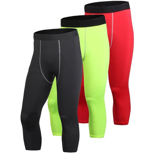 

running pants yel 3pcs gym 3/4 leggings compression tights quick dry hombre fitness trousers sweat bodybuilding, Black;blue