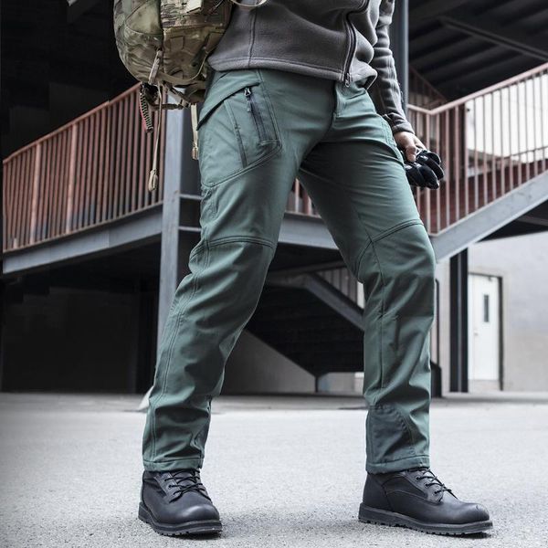 

men's pants winter soft shell working men waterproof thermal trousers army tactical heat reflection city cargo casual overalls, Black