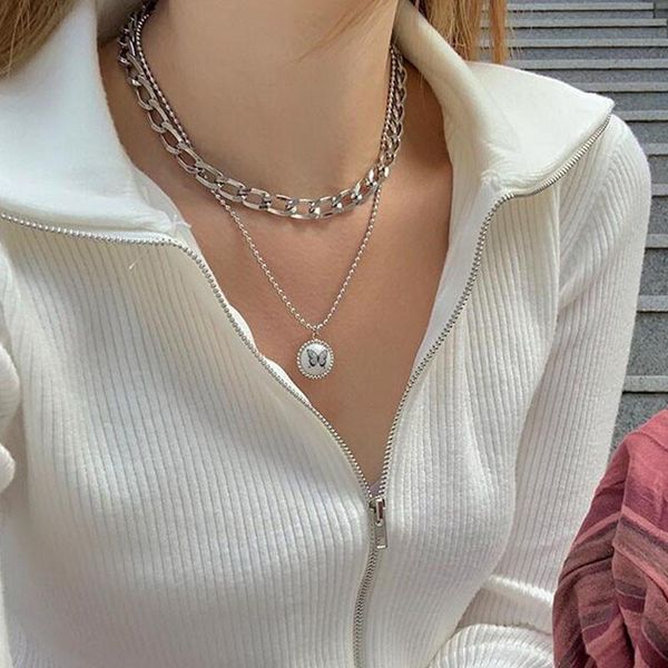 

chains vintage punk butterfly coin pendant necklace gold silver color multilayer chain for women jewelry gift accessories