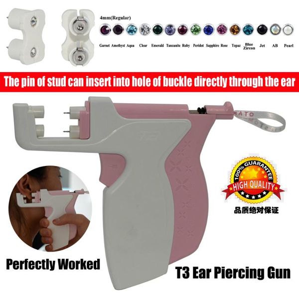 

universal piercing gun unit cartilage tragus piercer tool machine kit & sterile steel stud earrings, Golden;silver