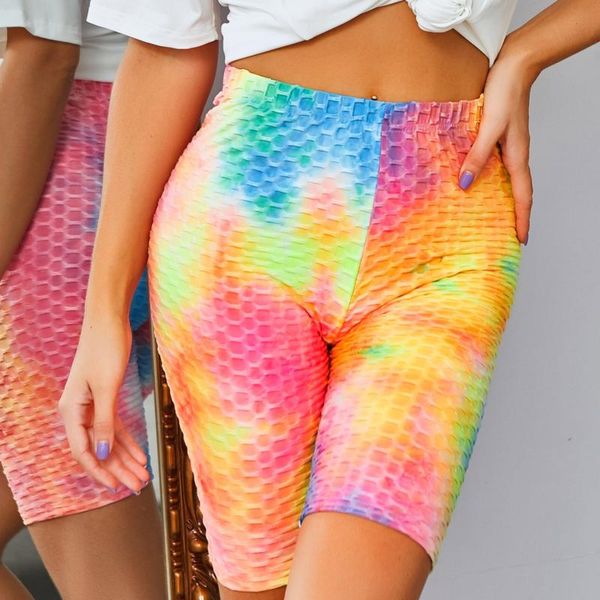 

women tie dye sport shorts high waist elasticated seamless fitness leggings push up gym training tights yoga d3 outfit