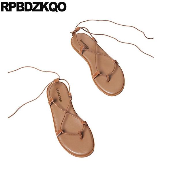 

strap up beach summer strappy ankle brown tie shoes open toe fashion roman bohemia female women sandals flat casual lace thong, Black
