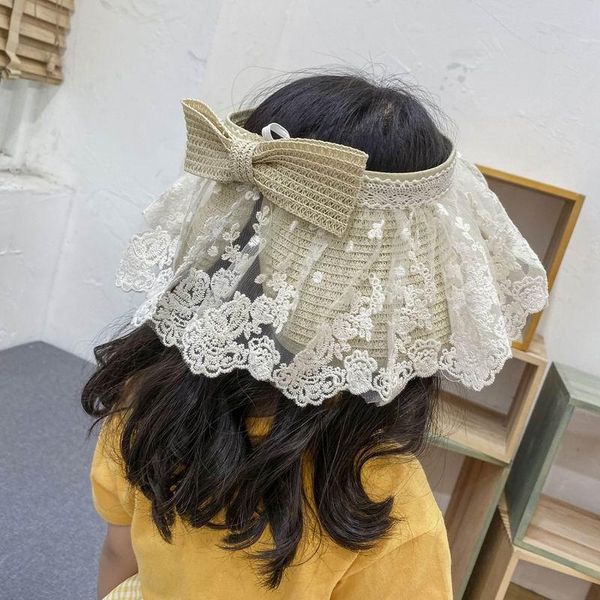 

summer girls' lace empty hats big brim sun children's straw caps &, Yellow