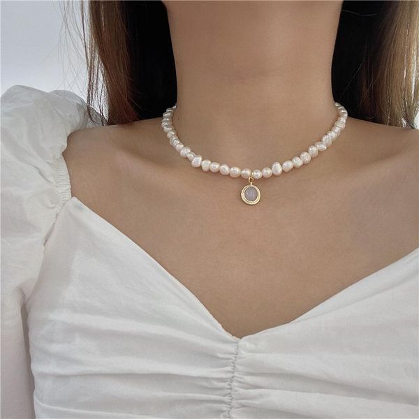 

chains moflo moonstone natural freshwater pearl necklace baroque irregular pendant necklaces for girls, Silver