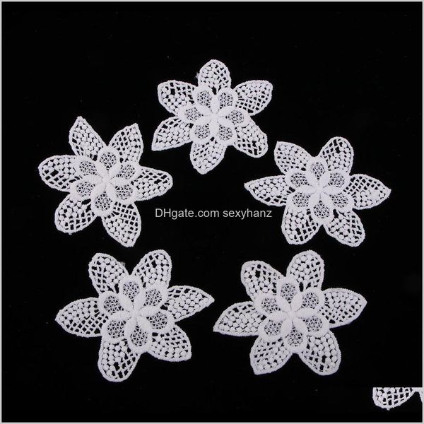 

sewing notions tools apparel drop delivery 2021 5pcs white flower lace embroidery bridal applique tulle diy wedding dress 92qth, Black