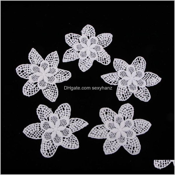 Notions de costura Ferramentas de vestuário entrega 2021 5pcs Flor branca Bordado de bordado Apliques de noiva Tule Diy Vestido de noiva 92QTH