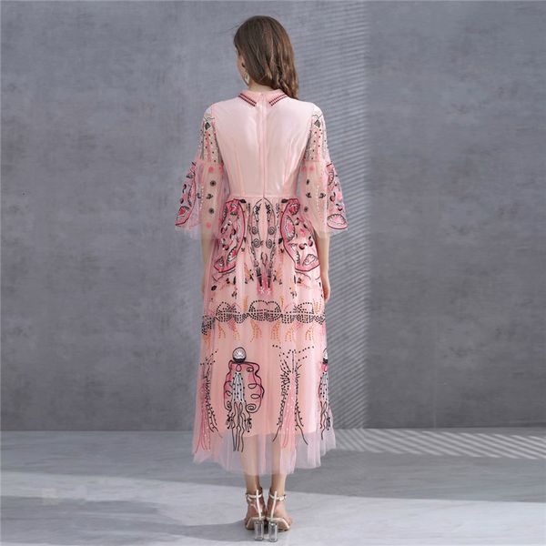 

two piece dress runway spring luxury embroidered long maxi elegant ladies dress extension of vintage loose party night robe femme pink x8vg, White