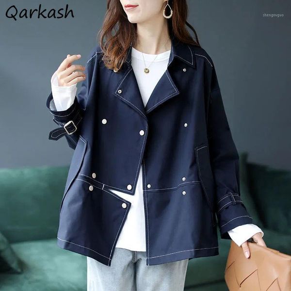 

women's wool & blends women spring pockets button solid all-match fashion female streetwear leisure loose daily warm korean office lady, Black