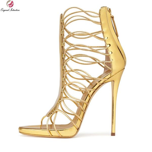 

original intention stylish women sandals open toe thin high heels elegant blue gold shoes woman plus us size 5-14, Black