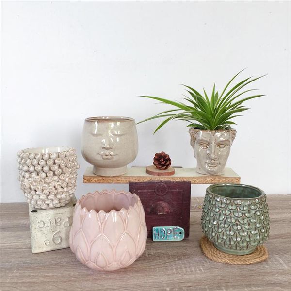 

vases product/little leather flower pot/american country face ceramic pot/lace multi-flesh green porcelain pot