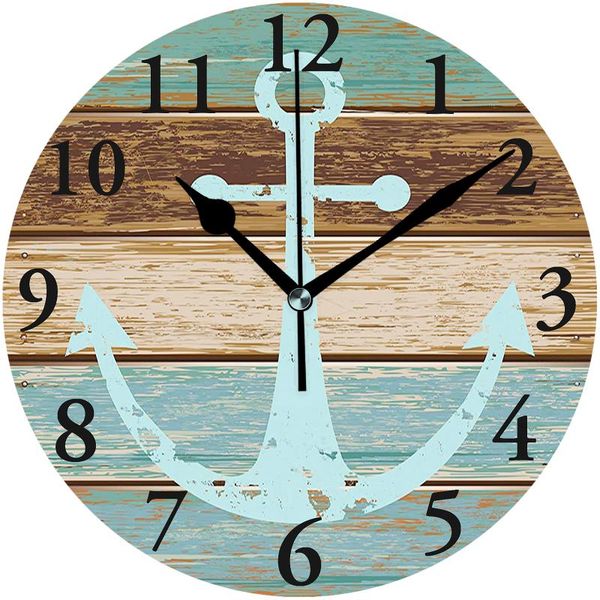 

wall clocks marine on weathered wooden - silent clock 9.8" decorative frameless battery operated contemporary creative round