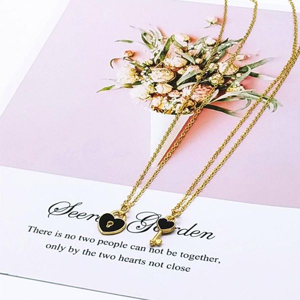 

chains 2021 fashion 2 pcs necklace for friend heart lock design pendant couple wholesale drop jewelry, Silver